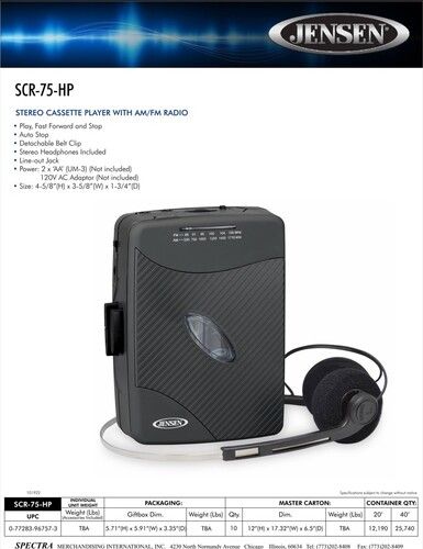 Jensen Portable Cassette Player