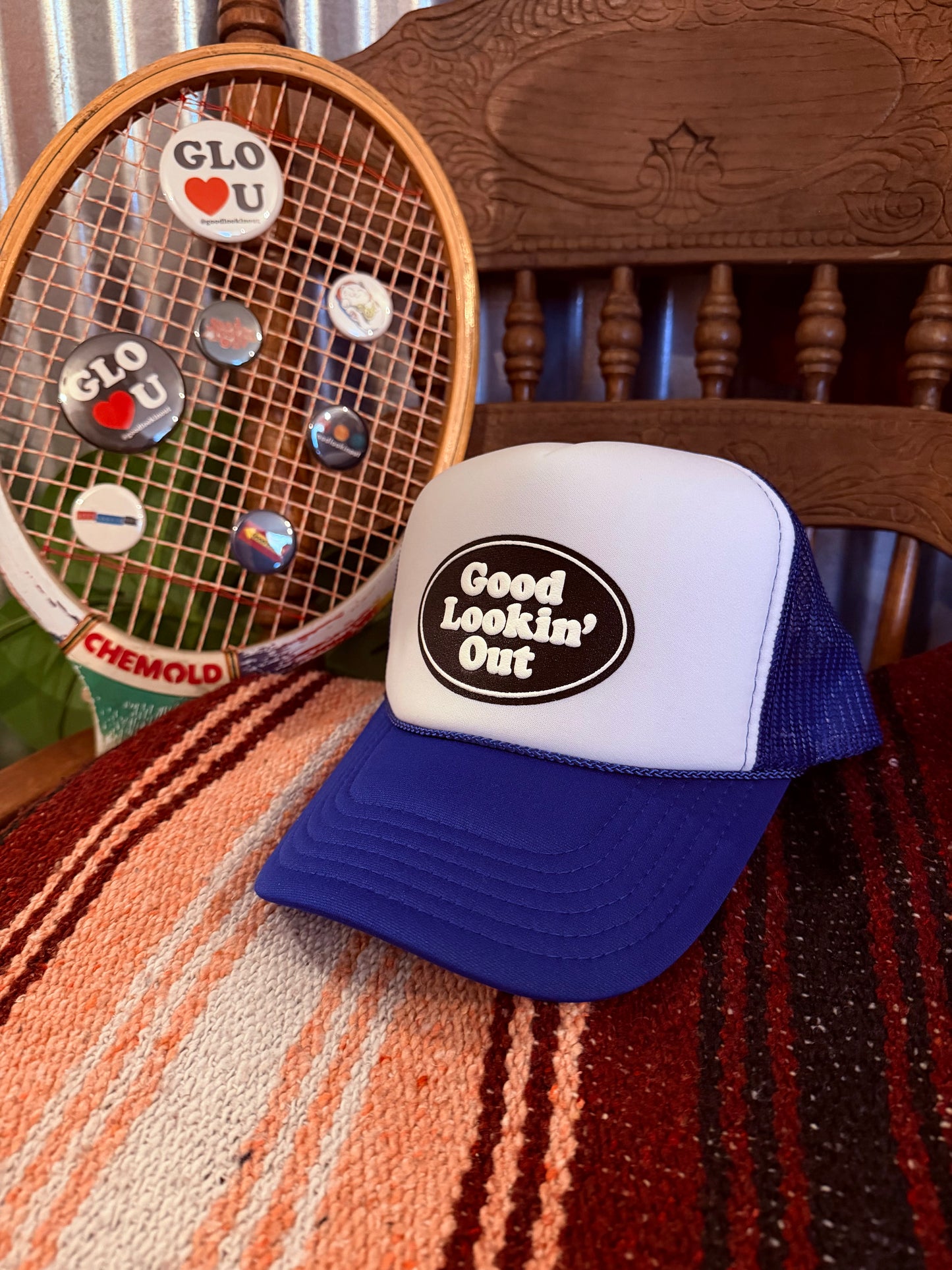GLO Logo Trucker Hat (White & Blue)